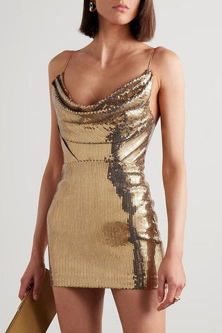 Strappy Drape Sequin Mini Dress