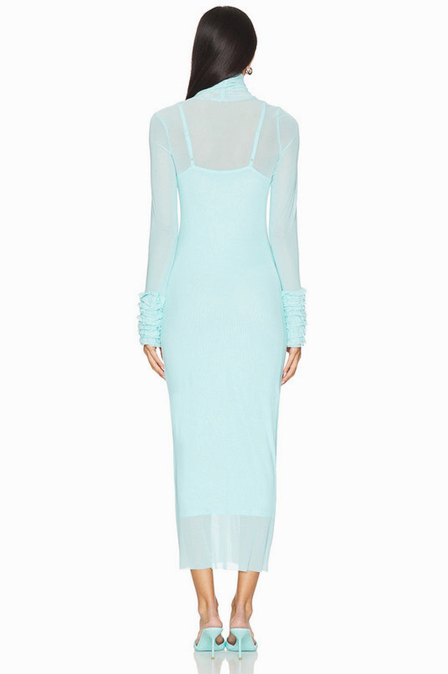 High Neck Mesh Midi Dress