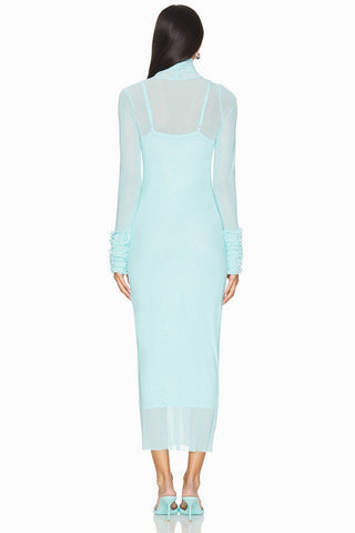 High Neck Mesh Midi Dress