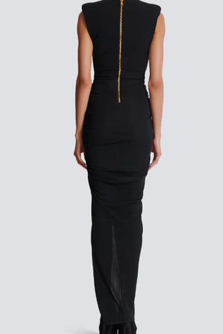 Button Detail Draped Maxi Dress