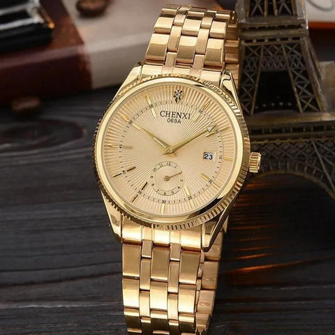 069A Simple Watch - Golden Quartz Wristwatch