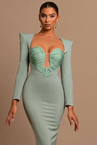 Pleated Sweetheart Bodycon Maxi Dress