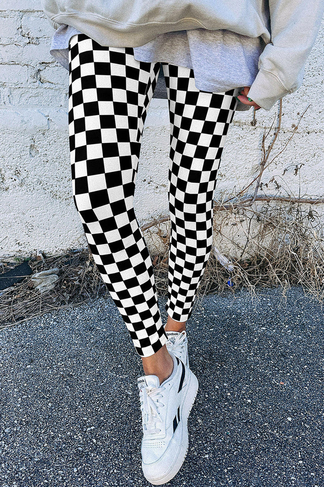 Checkered Pattern High Waist Leggings