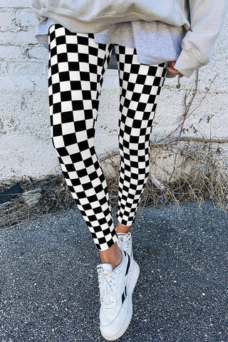 Checkered Pattern High Waist Leggings