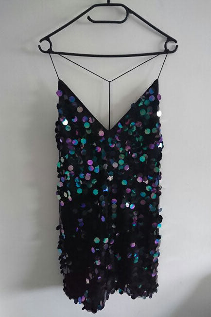 Deep V-Neck Backless Sequin Club Party Dress