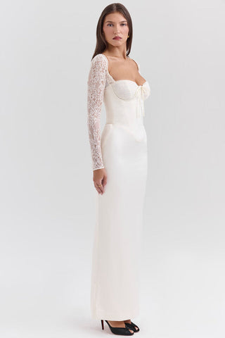 Vintage Ivory Satin Maxi Dress