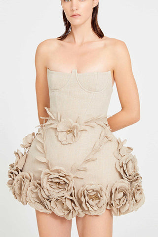 Bice Nude Strapless Bustier Flower Dress