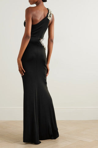 One Shoulder Crystal Chain Detail Dress