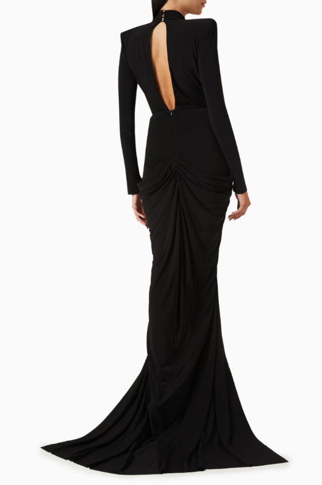 Embellished V Neck Draped Gown