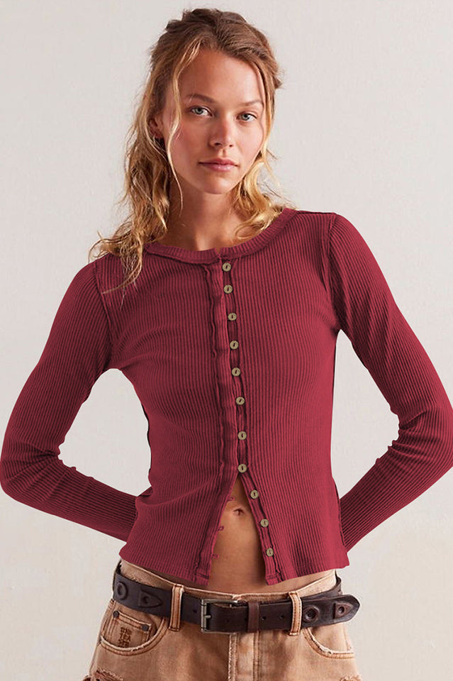 Crew Neck Long Sleeve Cardigan