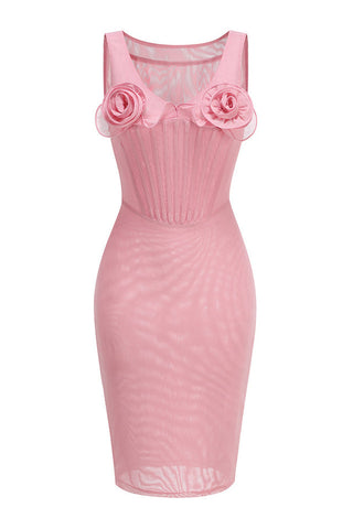 Floral-Applique Mesh Mini Dress