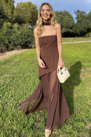 Florence Asymmetrical Chiffon Maxi Dress with Scarf