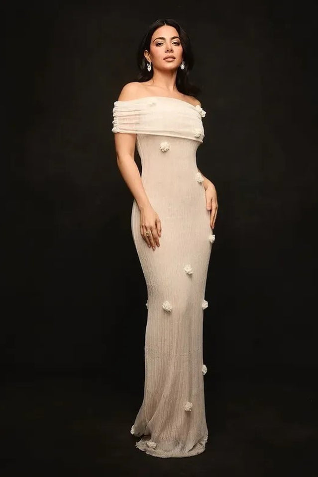 Brooke Off Shoulder Flower Knit Dress