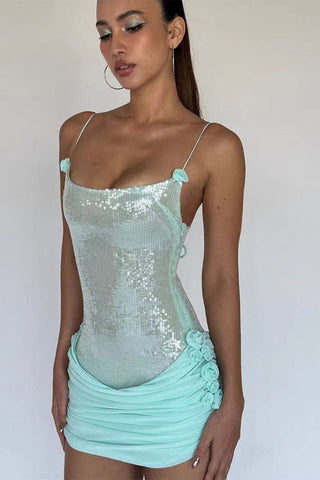 Sequin Floral Draped Corset Dress