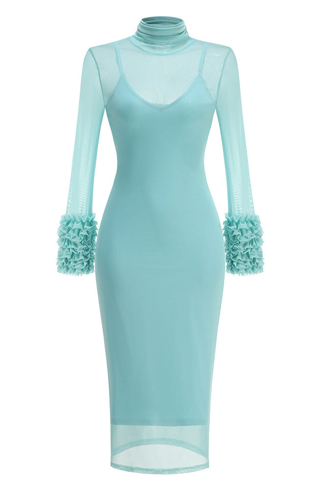 High Neck Mesh Midi Dress