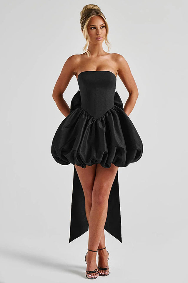 Strapless Bow Puff Mini Dress