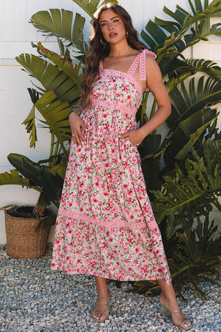 Floral Lace Tied Strap Maxi Dress