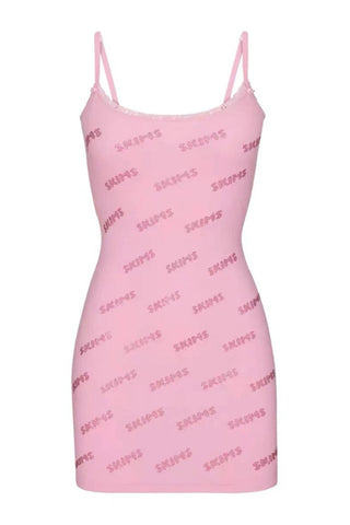 Rhinestone Logo Pointelle Mini Slip Dress
