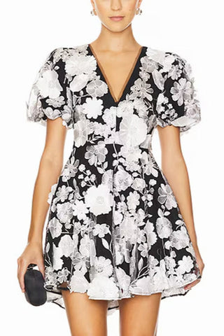 Chayan Flower Embroidery Mini Dress