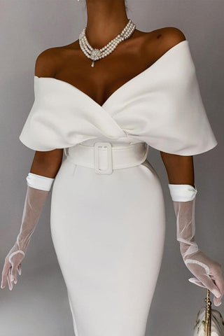 Off The Shoulder Belt Midi Dress