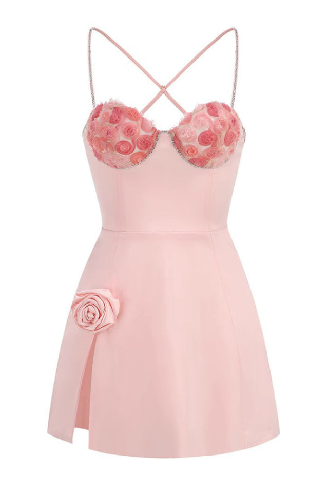 Calantha Pink Flower Diamond Mini Dress
