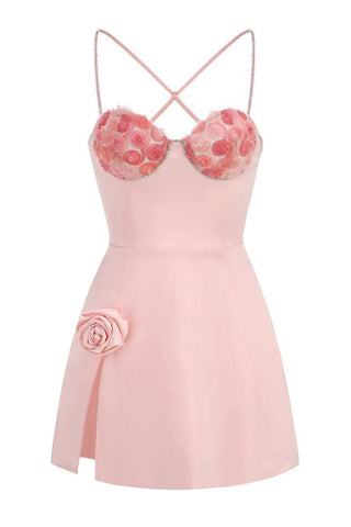 Calantha Pink Flower Diamond Mini Dress