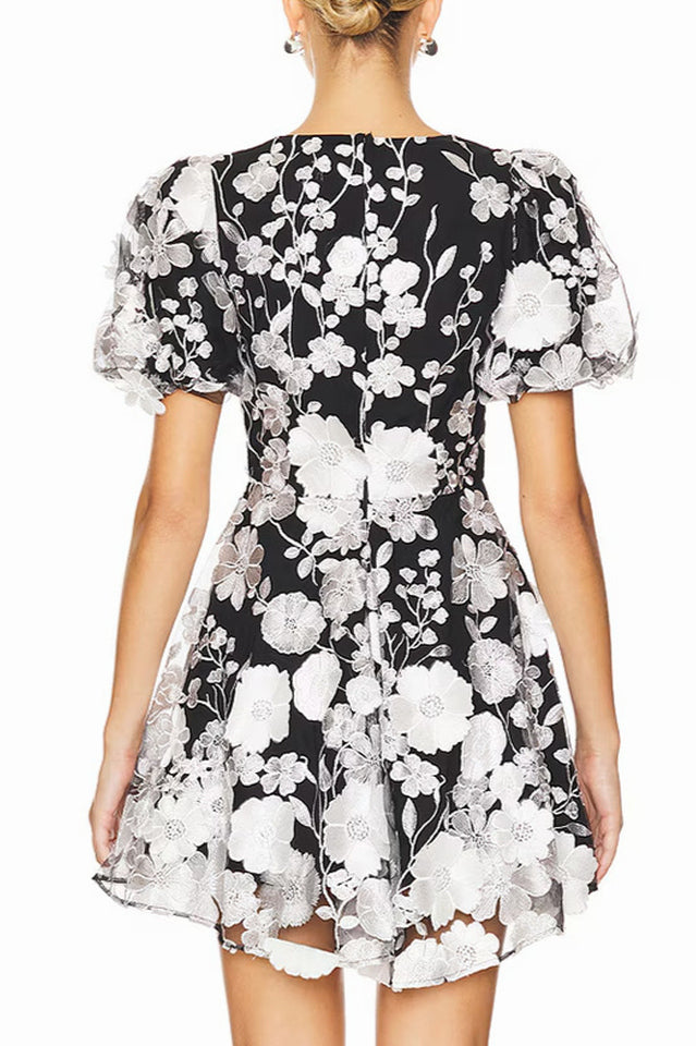 Chayan Flower Embroidery Mini Dress