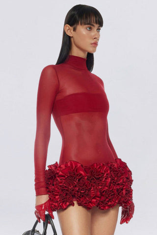 Sally Mock Neck Sheer Mini Dress