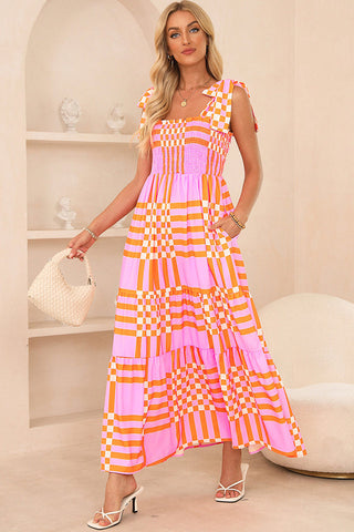 Boho Gingham Smocked Maxi Dress