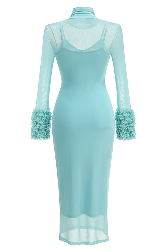 High Neck Mesh Midi Dress