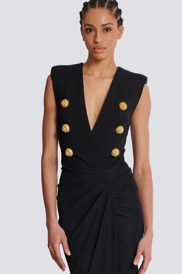 Button Detail Draped Maxi Dress