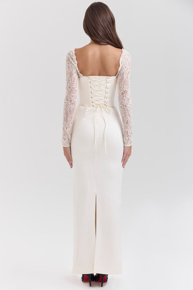 Vintage Ivory Satin Maxi Dress