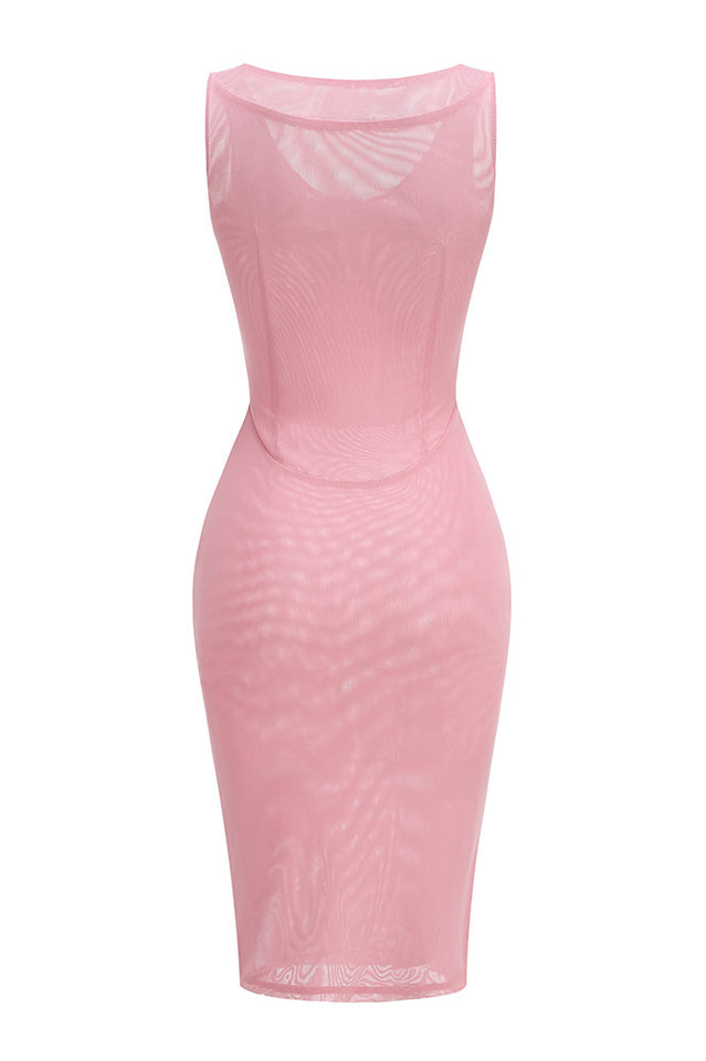 Floral-Applique Mesh Mini Dress