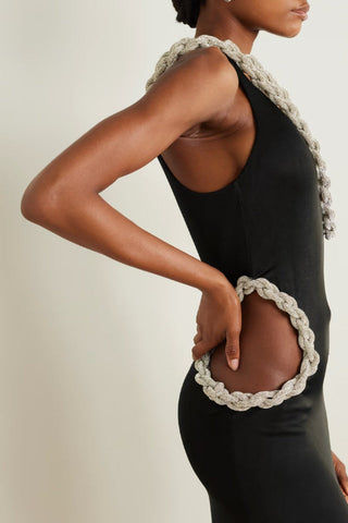 One Shoulder Crystal Chain Detail Dress