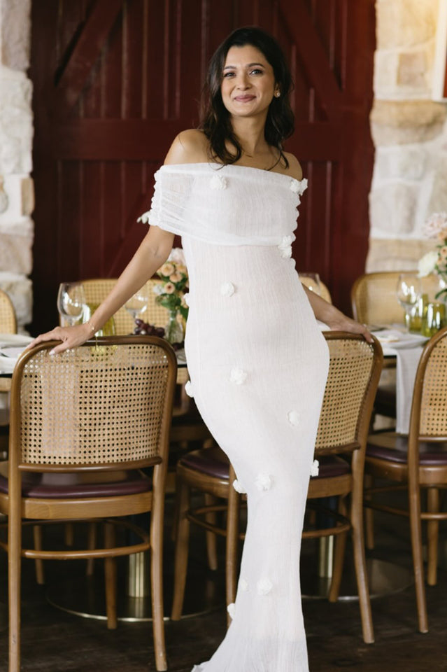 Brooke Off Shoulder Flower Knit Dress