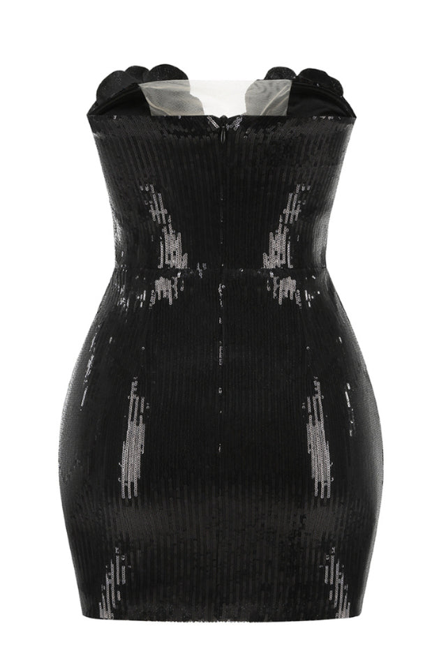 Masozi Strapless Flower Sequin Mini Dress