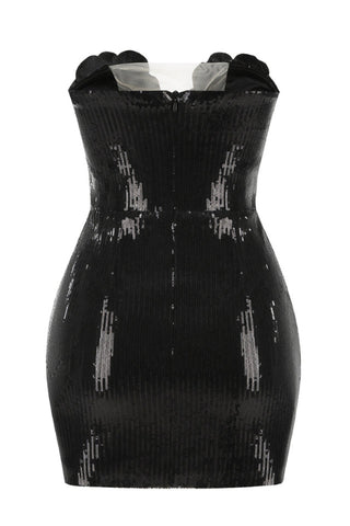 Masozi Strapless Flower Sequin Mini Dress
