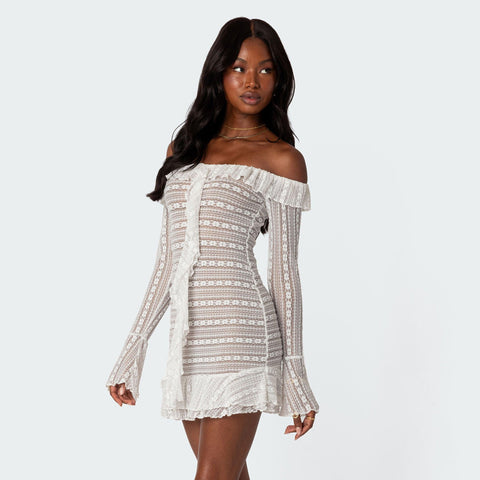 Girly Vibes Textured Sheer Lace Mini Dress