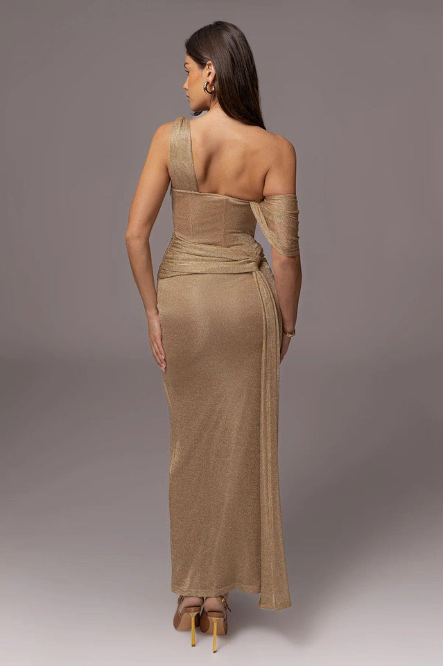 Gold Draped Metallic Maxi Dress