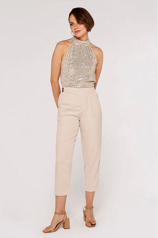 Apricot Sequin Halter Neck Top