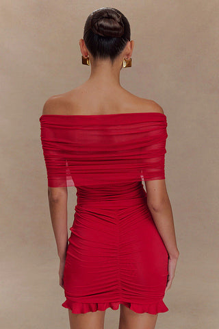 Slinky Off Shoulder Mesh Mini Dress
