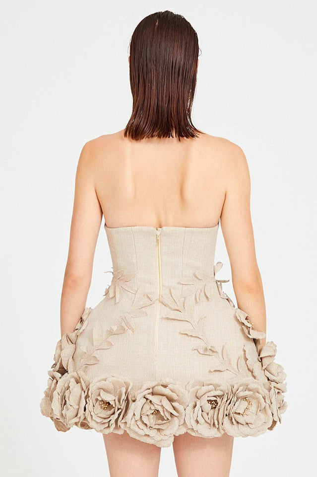 Bice Nude Strapless Bustier Flower Dress
