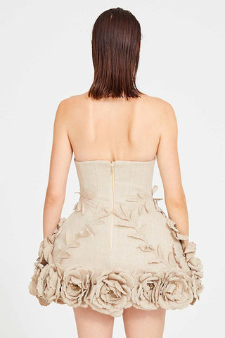 Bice Nude Strapless Bustier Flower Dress