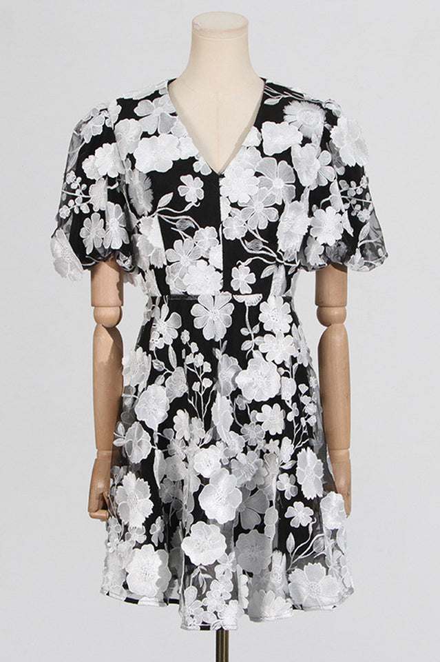 Chayan Flower Embroidery Mini Dress