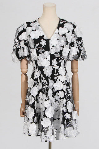 Chayan Flower Embroidery Mini Dress