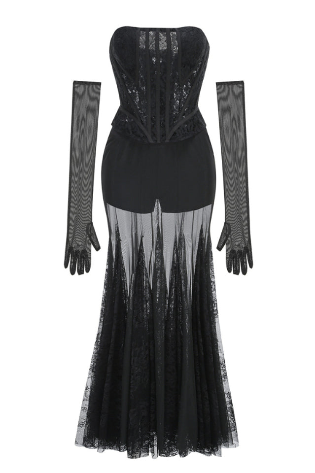 Strapless Lace Corset A Line Dress