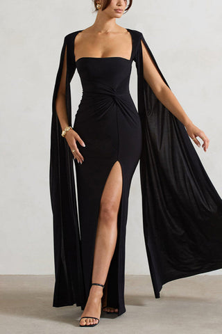 Maroon Extented Cape Sleeve Maxi Dress