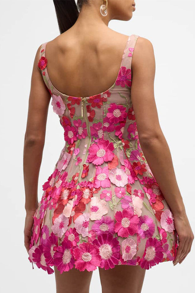 Jasmine Flower Mesh Mini Dress
