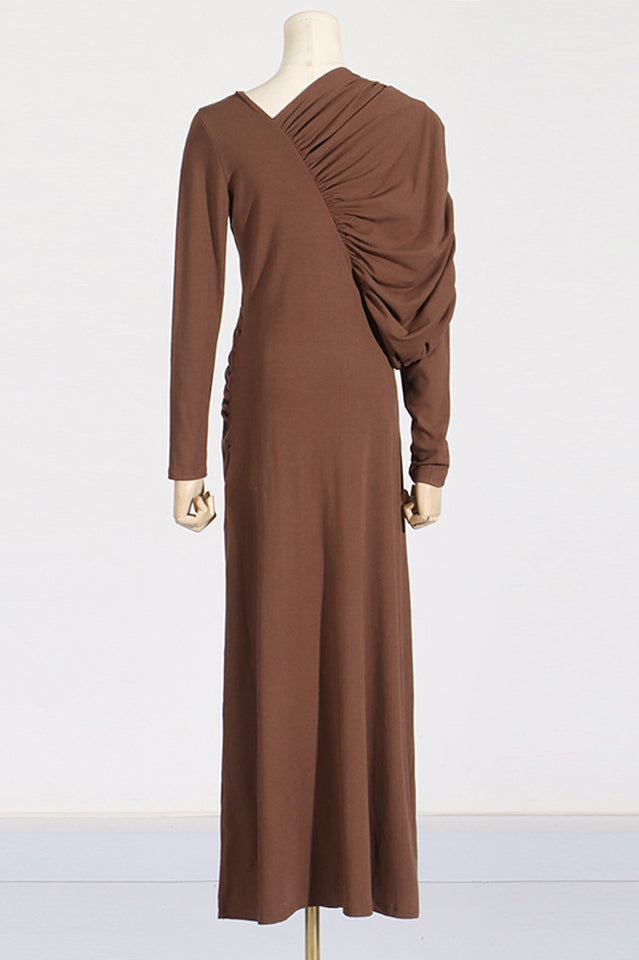 Asymmetric V-Neck Pleated Maxi Dress