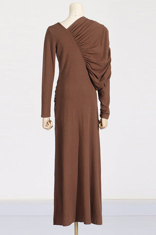 Asymmetric V-Neck Pleated Maxi Dress